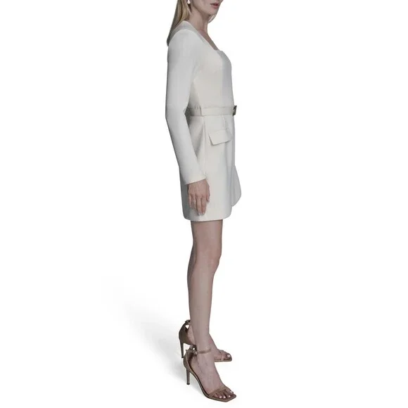 chinese dress ladies BCBG New York Women's One Shoulder Long Sleeve Ruched Mini Dress, Blanc at  Amazon Women's Clothing store